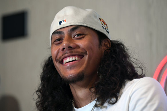 Jarome Luai - entertaining as usual - as he held court in Darling Harbour’s Novotel.
