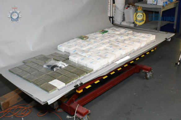 Packages of heroin and methamphetamine seized by federal police at Melbourne Airport last year.