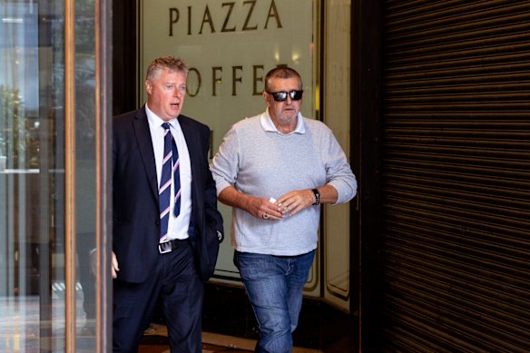 Ex-CFMEU NSW secretary Darren Greenfield (right) at the Downing Centre Court.
