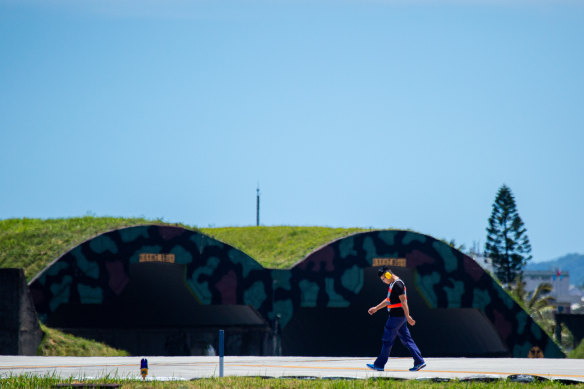 An Air Force personnel is seen at Hualien Air Force Base on August 06, 2022 in Hualien, Taiwan. 