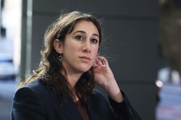 Jewish Council of Australia co-founder and executive director Sarah Schwartz outside the Royal Commission on Antisemitism and Social Cohesion in Sydney.