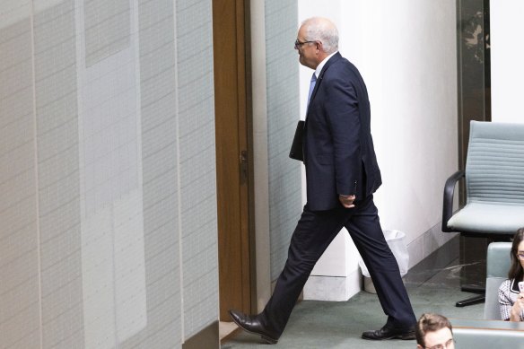 Former Prime Minister Scott Morrison departs Question Time at Parliament House this year.