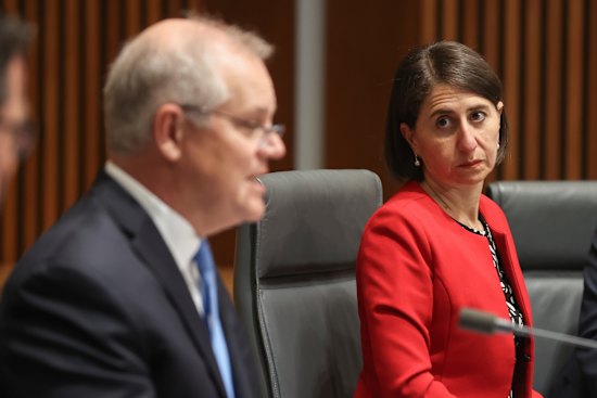 Prime Minister Scott Morrison and NSW Premier Gladys Berejiklian during a national cabinet press conference.