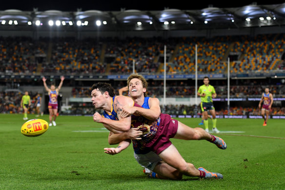 Opponents do all they can to put the Lions’ Lachie Neale off his game.