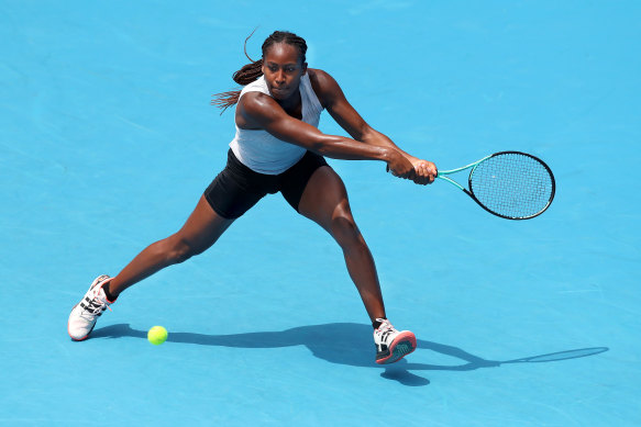 Coco Gauff in action in Melbourne on Friday.