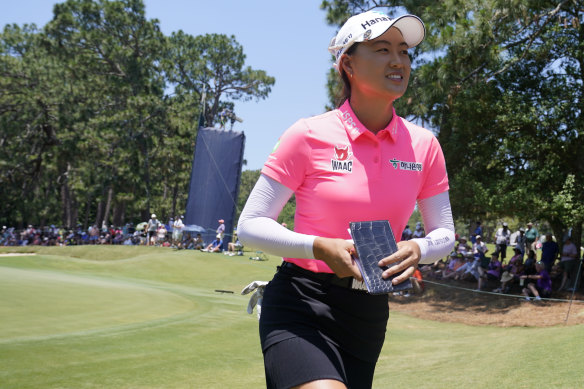 Minjee Lee heads to the fifth tee at Pine Needles.  The Australian is well in the hunt after the first round of the US Women’s Open.