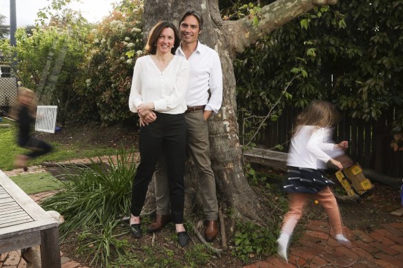 Coatsworth with his wife, Dr Rebecca Pearson, and children at home.