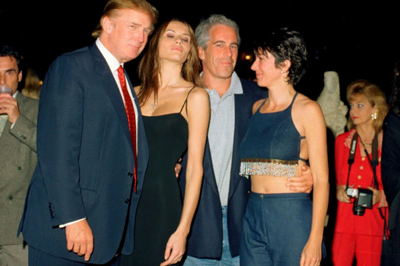 Donald Trump, his then wife-to-be, Melania Knauss, with Jeffrey Epstein and Ghislaine Maxwell in Florida in 2000.