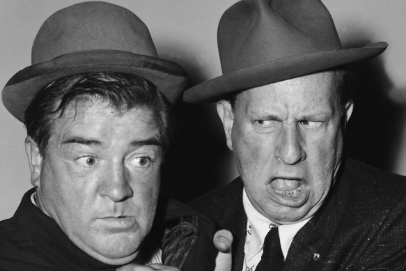 Bud Abbott and Lou Costello photographed in Sydney in 1955.