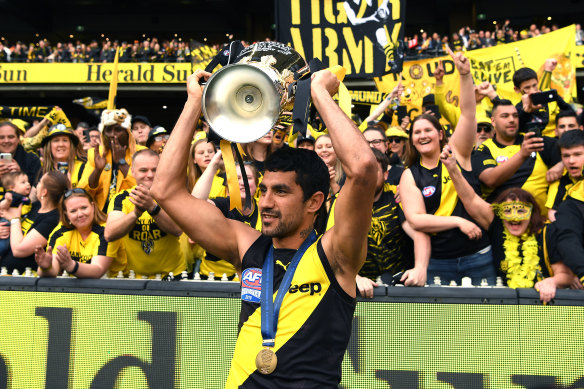 Debut to remember: Marlion Pickett with the premiership cup in 2019.