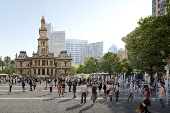 An artist’s impression of Town Hall Square, looking west to Town Hall.