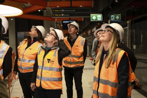 Party figures believe Victorian Premier Jacinta Allan, pictured touring the new Parkville station earlier this month, needs to better define her vision for the state.