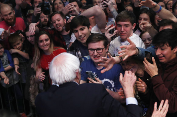 Supporters of democratic presidential candidate Bernie Sanders at a campaign rally on Saturday in Cedar Rapids, Iowa. 