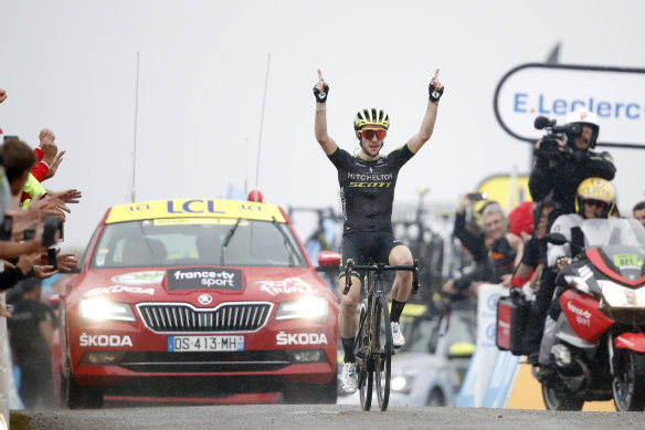 Headline act: Simon Yates crosses the finish line to win stage 15 of the 2019 Tour de France in Prat d'Albis.