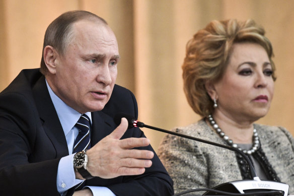 An Australian target? Russian President Vladimir Putin with Russian Security Council member Valentina Matviyenko.
