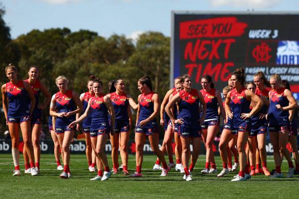 Melbourne’s AFLW team at Casey Fields.