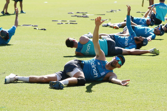 Help needed: England bowler Mark Wood during an England training session at the SCG. 