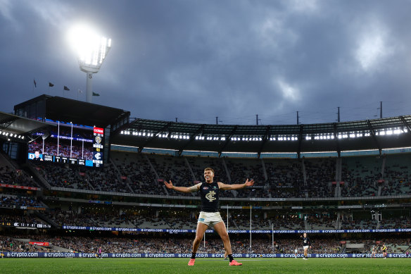 Patrick Cripps kicked a brilliant goal on the way to a best on ground performance against Richmond. 