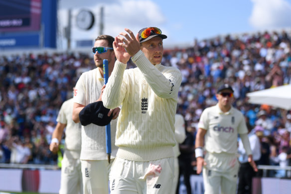 England captain Joe Root applauds the crowd after his team’s victory in the third Test against India at Headingley last week.