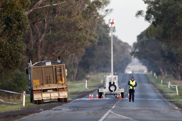 A section of Exford Road on Melbourne’s western fringe remains closed in both directions on Wednesday after the school bus crash on Tuesday.