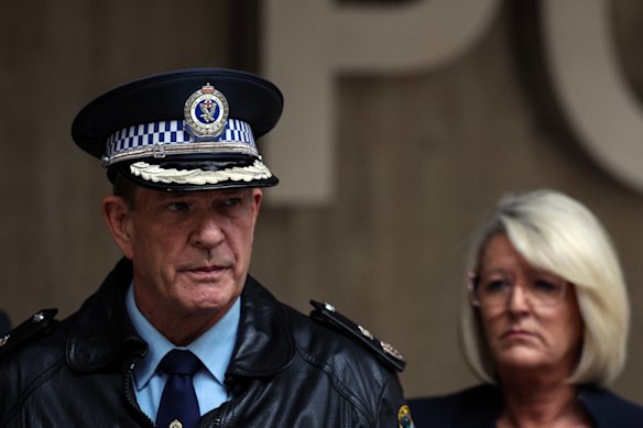Deputy Commissioner David Hudson and Police Minister Yasmin Catley announce Taskforce Falcon.