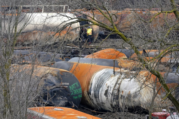 The clean-up of portions of the freight train that derailed in East Palestine, Ohio,.