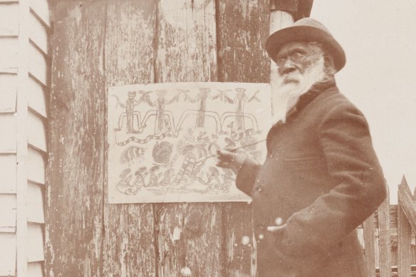 Barak at work on a drawing at the Coranderrk settlement in 1902. 