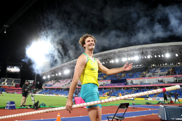 Kurtis Marschall celebrates a gold medal.