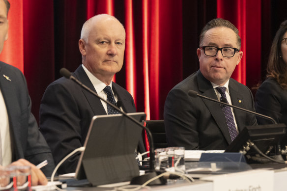 Goyder and Alan Joyce at the Qantas AGM in November 2022.