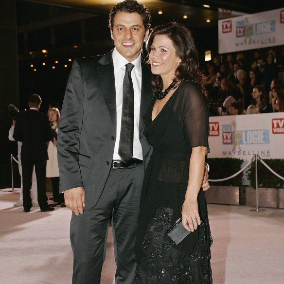 Colosimo with then partner Jane Hall at the Logie Awards ceremony in Melbourne in 2005.