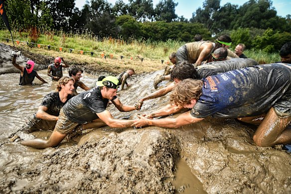 The ultra-slippery Mud Mile in Tough Mudder. “For a few moments on the weekend,” says the writer, “I was a middle-aged boy.”