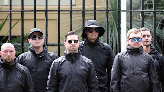 Matthew Gruter (third from left) with other members of the NSN outside NSW Parliament on November 8.