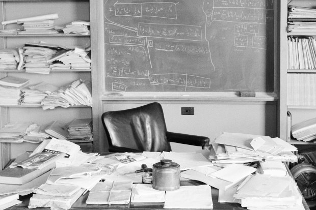 Albert Einstein's office three weeks before his death in April 1955.