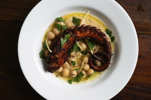 Fremantle octopus with chickpeas, preserved lemon and parsley.