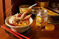 Pork rib and prawn noodle soup.