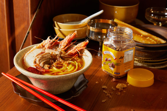 Pork rib and prawn noodle soup.