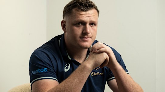 Wallabies prop Angus Bell who scored the winning try against Argentina in a nail biting finish to the match, back in Sydney. 10 September 2025 Photo: Janie Barrett .