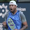 Nick Kyrgios reacts against Mackenzie McDonald at the Miami Open.