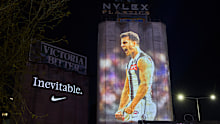 The Punt Road Silos with Nike and Nick Daicos branding. 