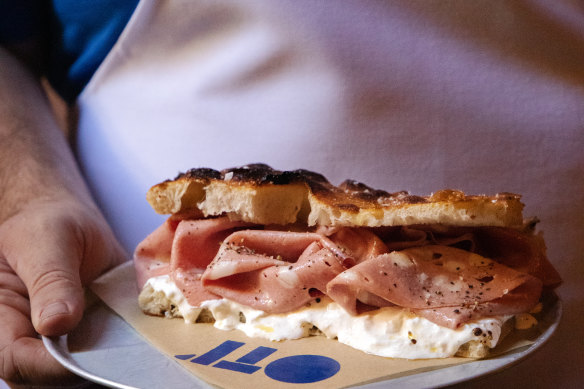 Sandwiches are made with Italian-style flatbread schiacciata.