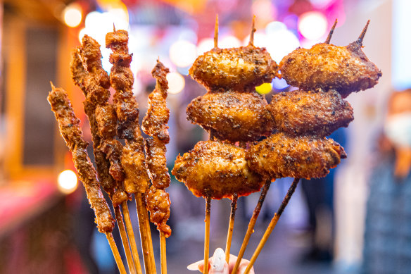 Chicken wing skewers at Chinatown Night Markets.