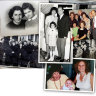 SURVIVORS (clockwise from top left) Leosia Korn with daughter Anita, Leosia with husband Mundek and daughter Yvonne, Leosia, Oskar Schindler and Mundek in 1972, Leosia, her daughter-in-law Lini and great grandson Aaron. Background, the Schindler factory workers Holocaust survivors.
