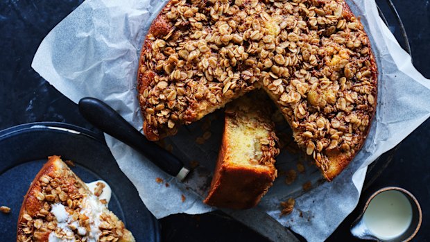 Helen Goh’s apple cake with maple oat crisp.