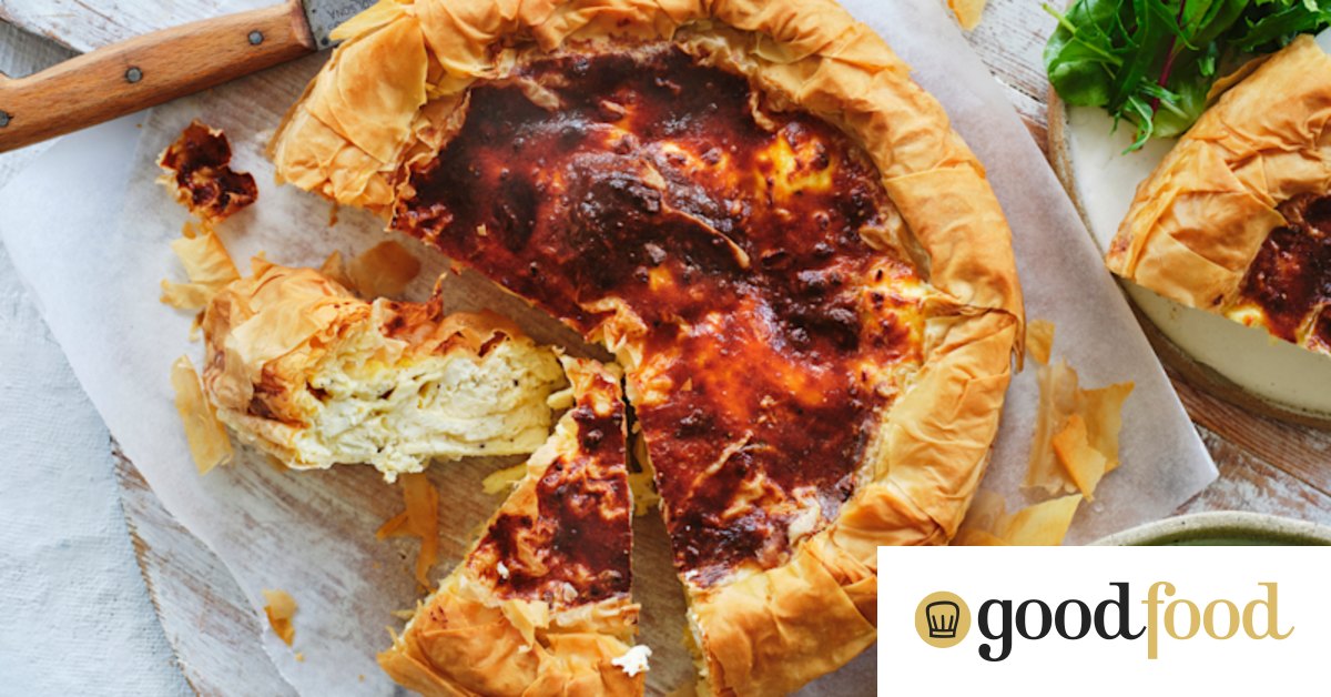 Greek cheese pie with filo pastry, ricotta and feta