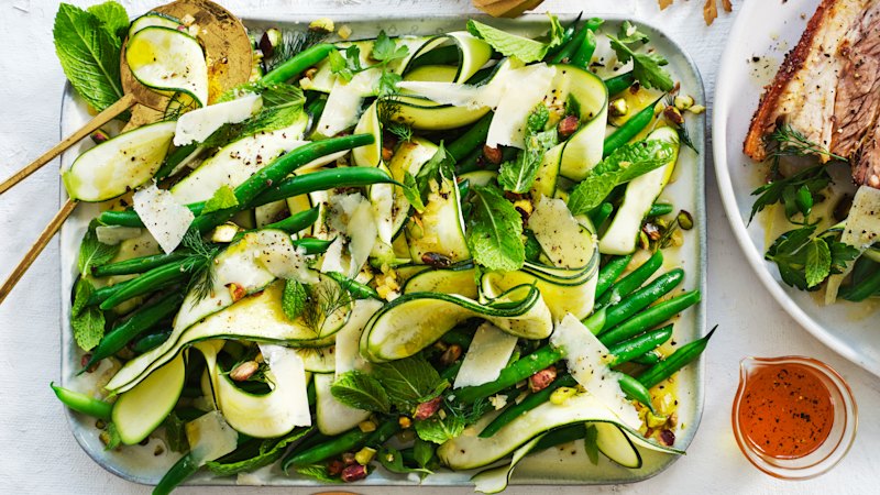 Zucchini and green bean salad with preserved lemon and pistachios