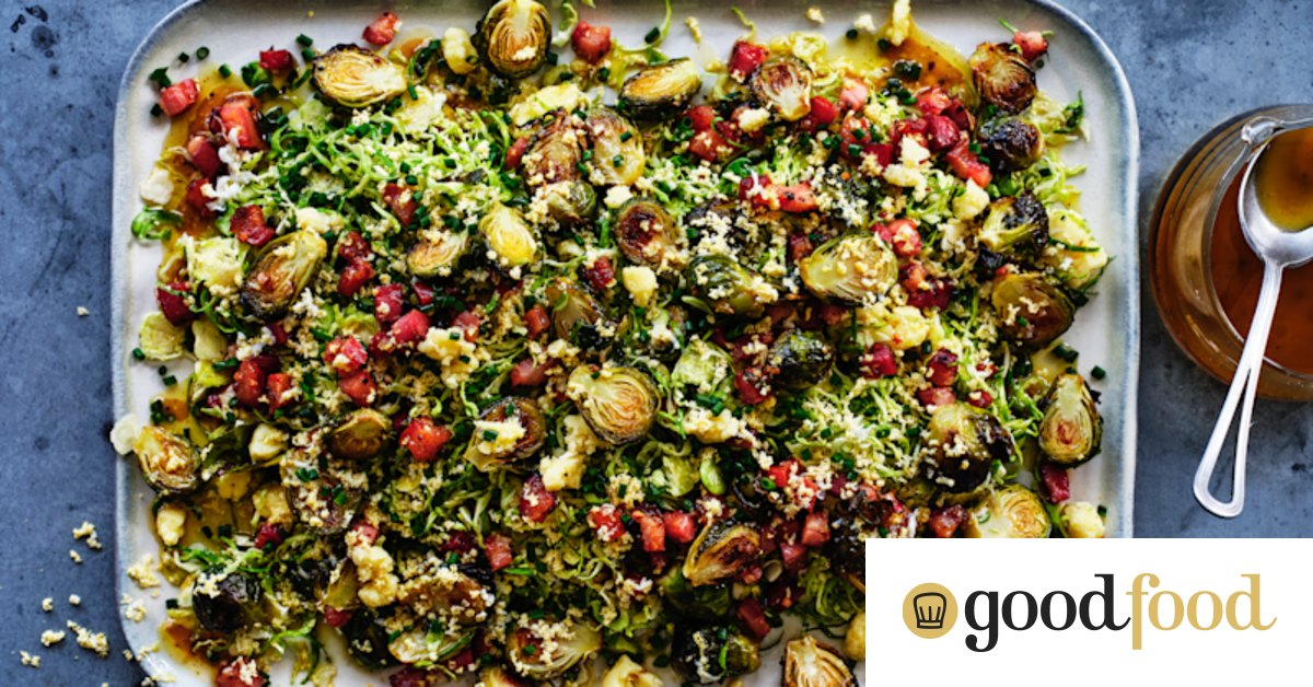 Brussels sprouts salad with pancetta, cheddar and sherry vinaigrette