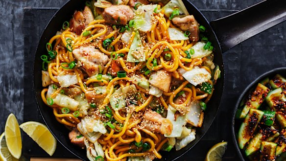 Adam Liaw’s kids love his stir-fried noodles with salt and pepper chicken.
