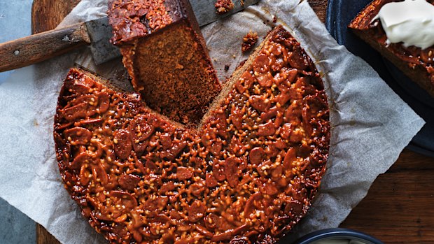Here, tahini is worked into the batter, adding a gentle sesame depth.