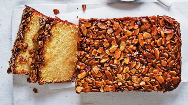 Adam Liaw’s Swedish almond loaf is finished with a moreish butterscotch almond topping.