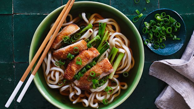 Traditionally, this dish is made with a long Japanese onion called negi, but spring onions are a wonderful substitute